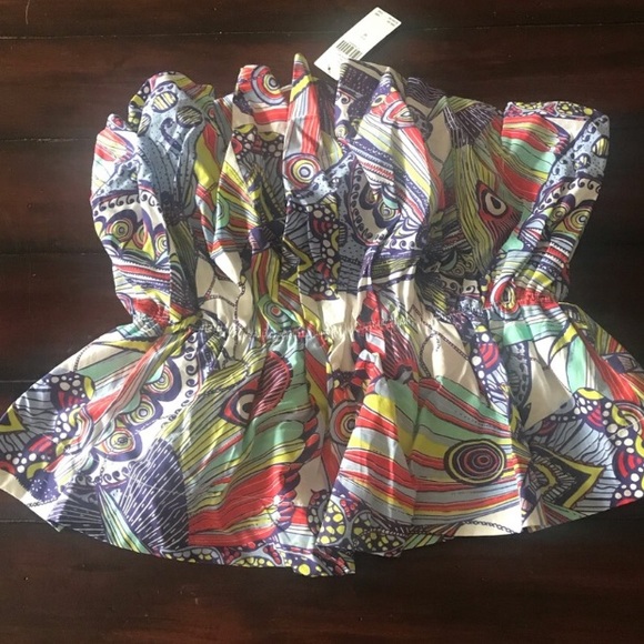 RARE ANTHRO ANTRHROPOLOGIE RUFFLED PLEATED COLORFUL BUSTIER TUBE TOP M - Picture 5 of 10